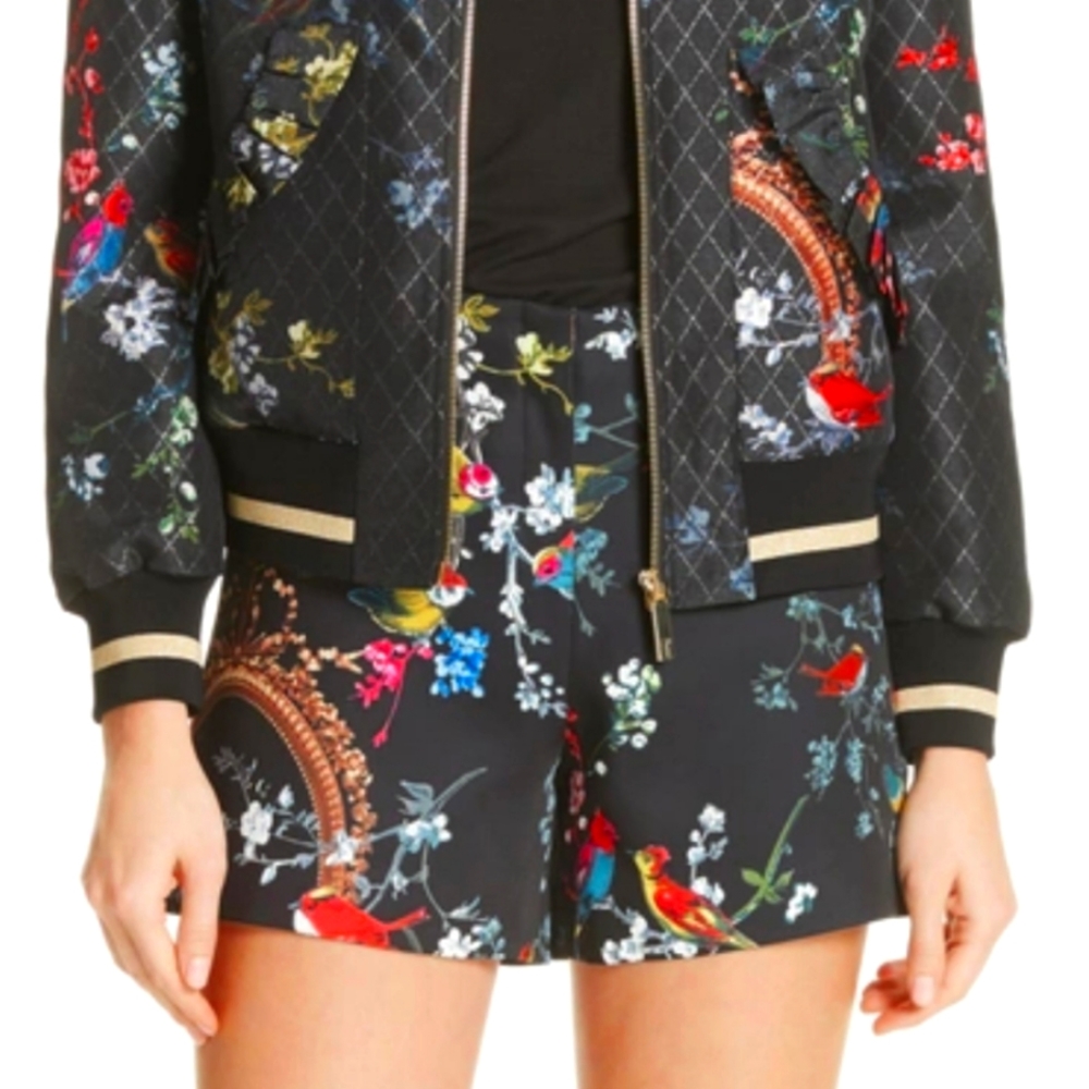 Ted Baker Black Floral & Bird-Print High Waist Shorts
